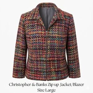 Christopher & Banks Multi-Color Tweed Zip-Up Jacket/Blazer